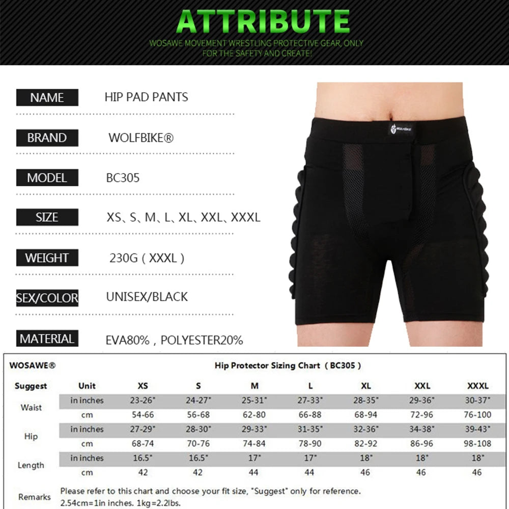 Wolf Bike Unisex Motorcycle/Extreme Sport Shorts Ski/Snowboarding/Mountain Biking/Motocross Protective Gear Hip Butt Pad Armor