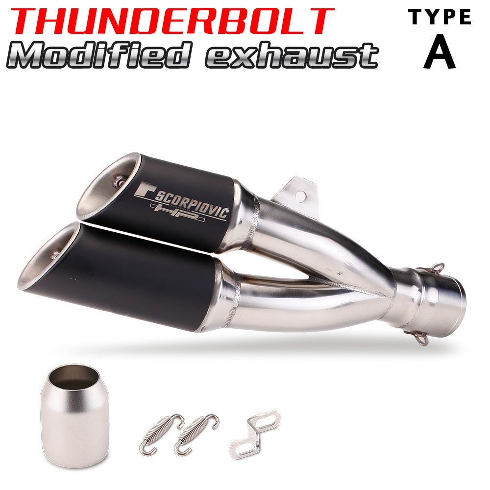 One into Two Thunder Bolt Motorcycle Exhaust Pipe 51mm Muffler Universal Fit Custom Performance Scopiovic