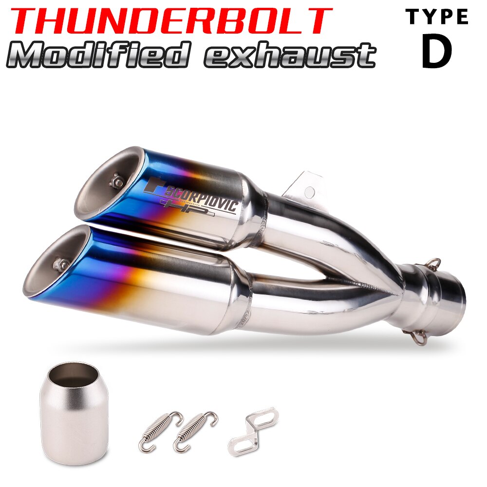 One into Two Thunder Bolt Motorcycle Exhaust Pipe 51mm Muffler Universal Fit Custom Performance Scopiovic