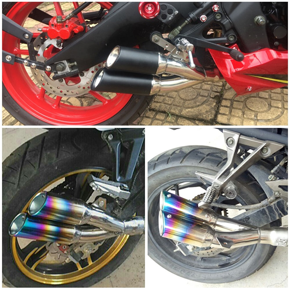 One into Two Thunder Bolt Motorcycle Exhaust Pipe 51mm Muffler Universal Fit Custom Performance Scopiovic