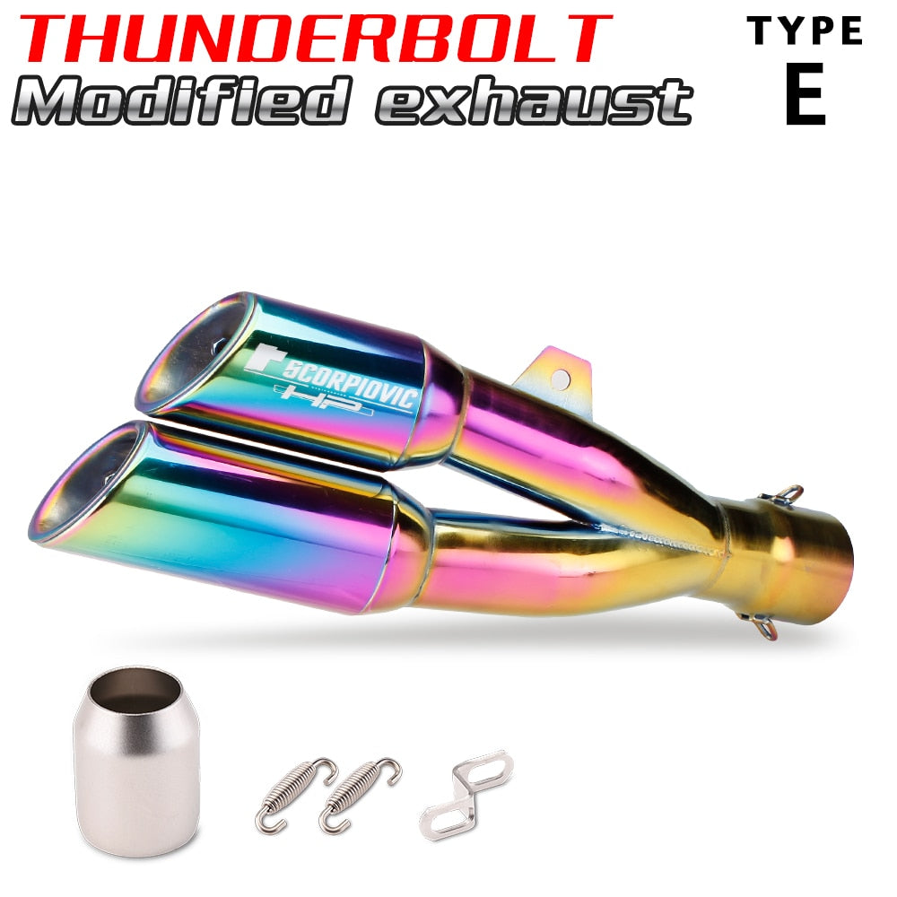 One into Two Thunder Bolt Motorcycle Exhaust Pipe 51mm Muffler Universal Fit Custom Performance Scopiovic