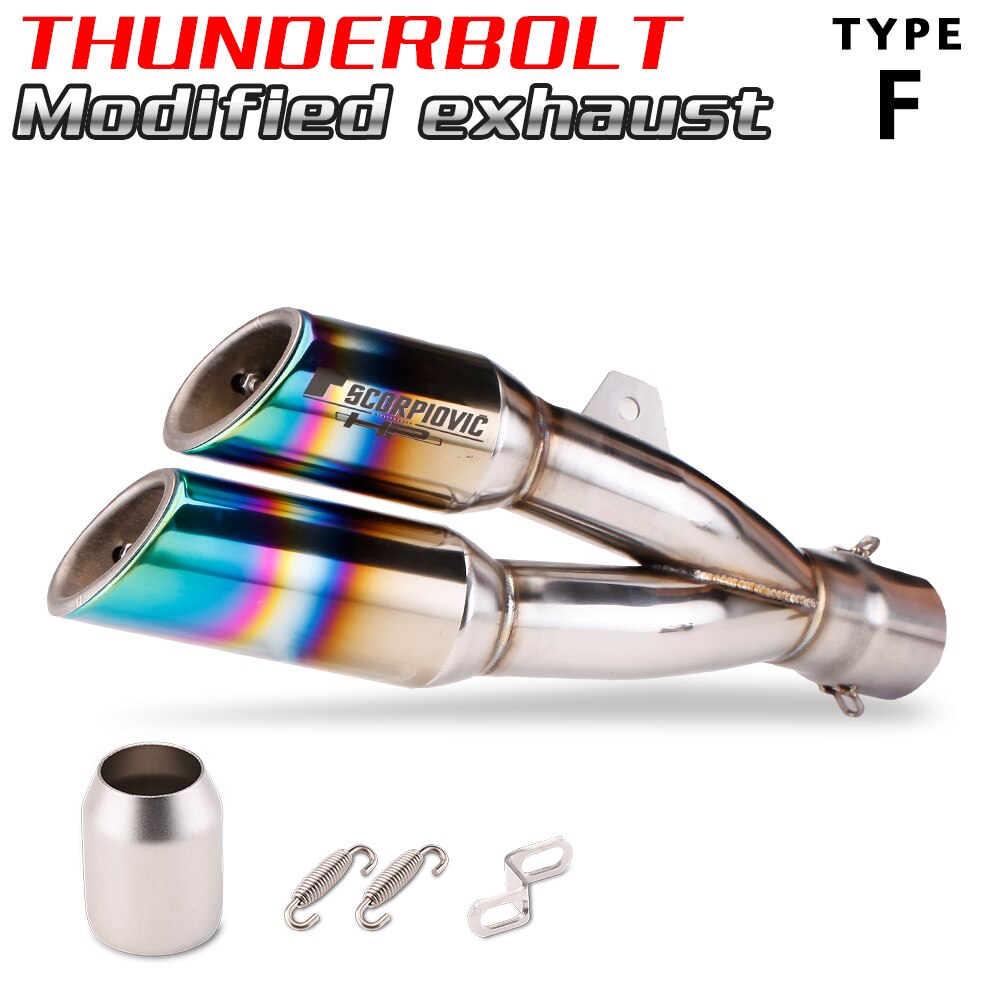 One into Two Thunder Bolt Motorcycle Exhaust Pipe 51mm Muffler Universal Fit Custom Performance Scopiovic