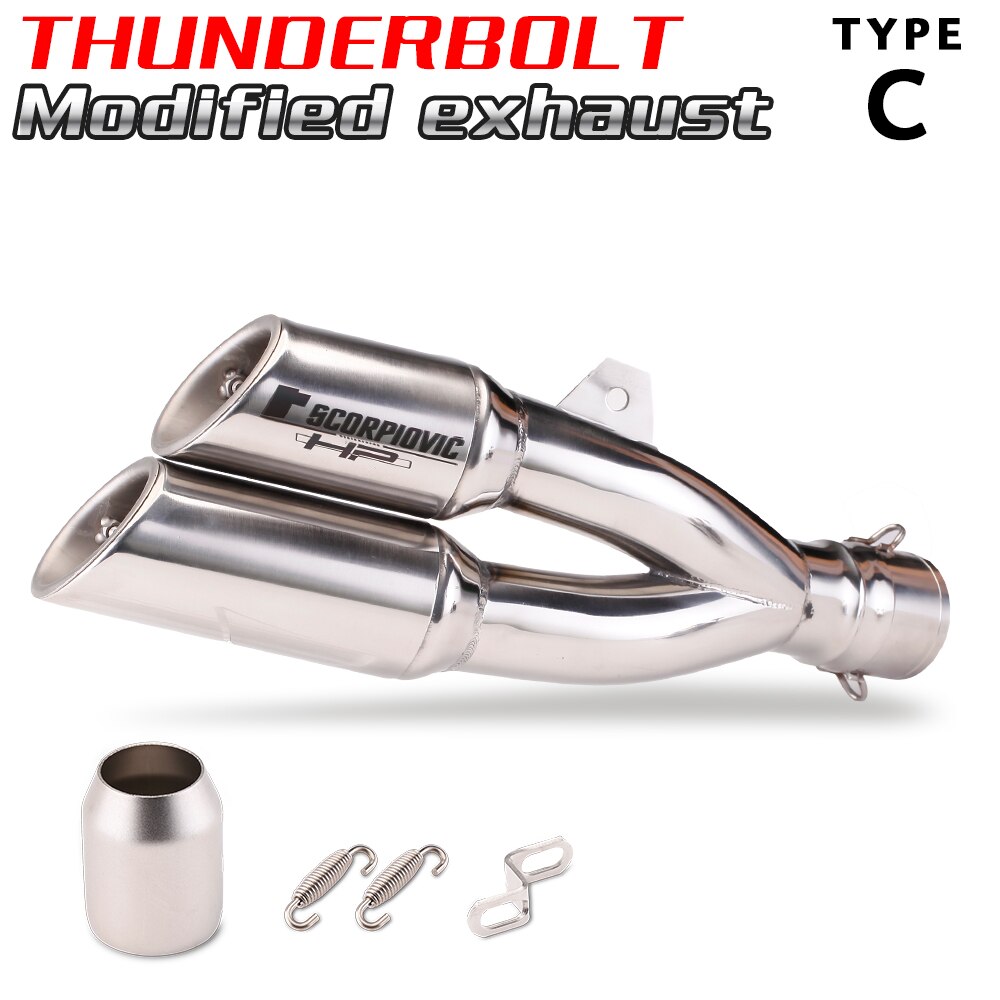 One into Two Thunder Bolt Motorcycle Exhaust Pipe 51mm Muffler Universal Fit Custom Performance Scopiovic