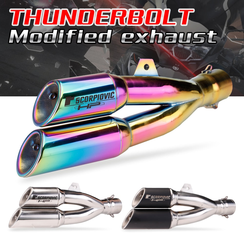 One into Two Thunder Bolt Motorcycle Exhaust Pipe 51mm Muffler Universal Fit Custom Performance Scopiovic