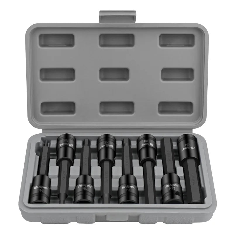 Deep & Short Allen Socket For 1/2 Impact Hex H4-H14 Ratchet Wrench Head 100mm or 4" Long Black