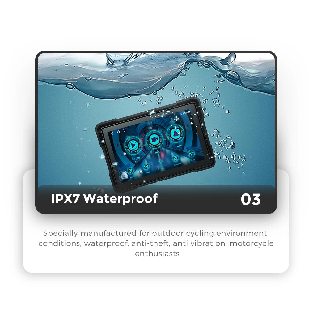 Front & Rear View Motorcycle Camera/Monitor & Apple CarPlay or Android Auto 5 Inch LCD Display IPX7 Waterproof