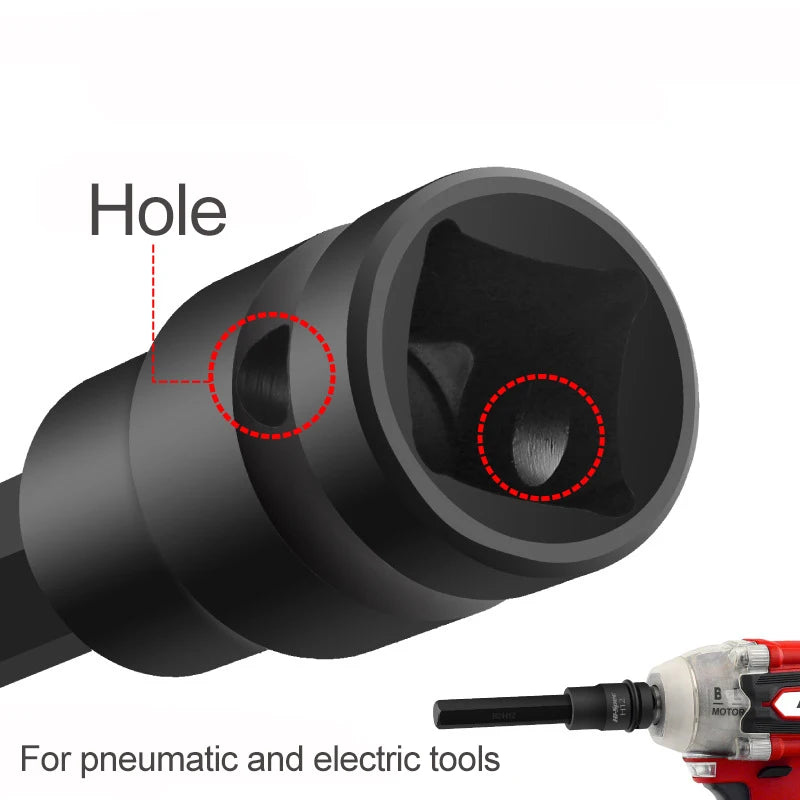 Deep & Short Allen Socket For 1/2 Impact Hex H4-H14 Ratchet Wrench Head 100mm or 4" Long Black
