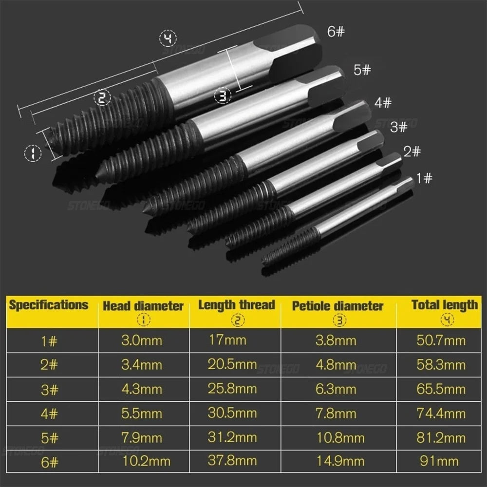 Easy-Out Bolt Extractor 5PCS/6PCS Broken Damaged Screw/Bolt Extractor Drill Bit Set Carbon Steel Double Side Screw Pull Center Drill Bits