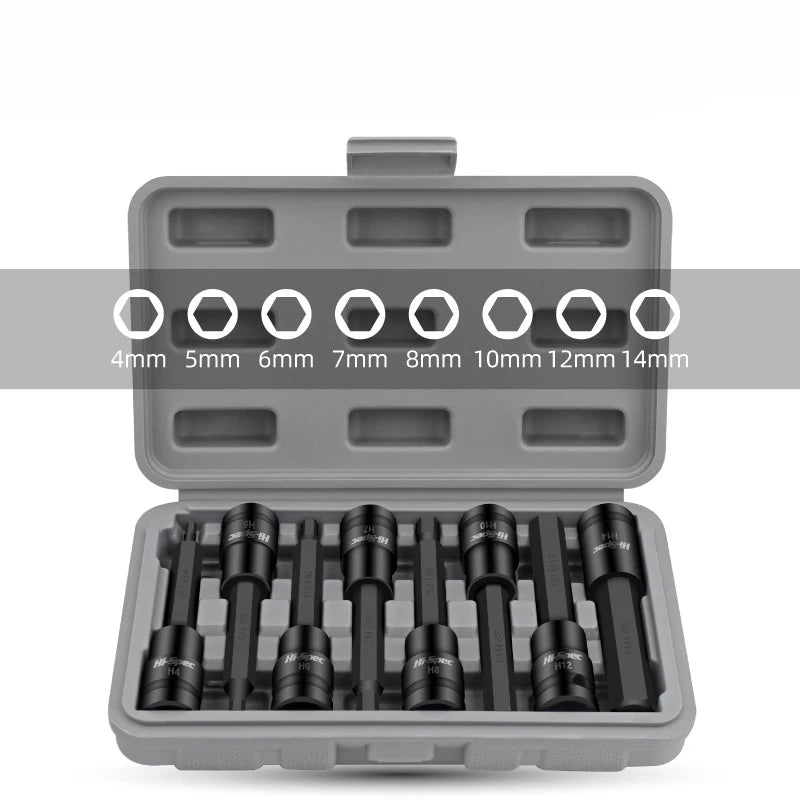 Deep & Short Allen Socket For 1/2 Impact Hex H4-H14 Ratchet Wrench Head 100mm or 4" Long Black