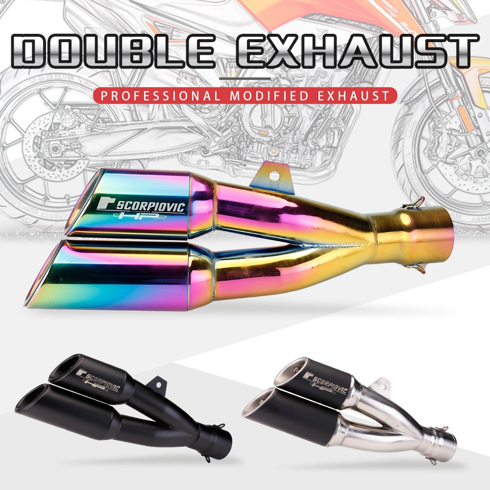 One into Two Thunder Bolt Motorcycle Exhaust Pipe 51mm Muffler Universal Fit Custom Performance Scopiovic