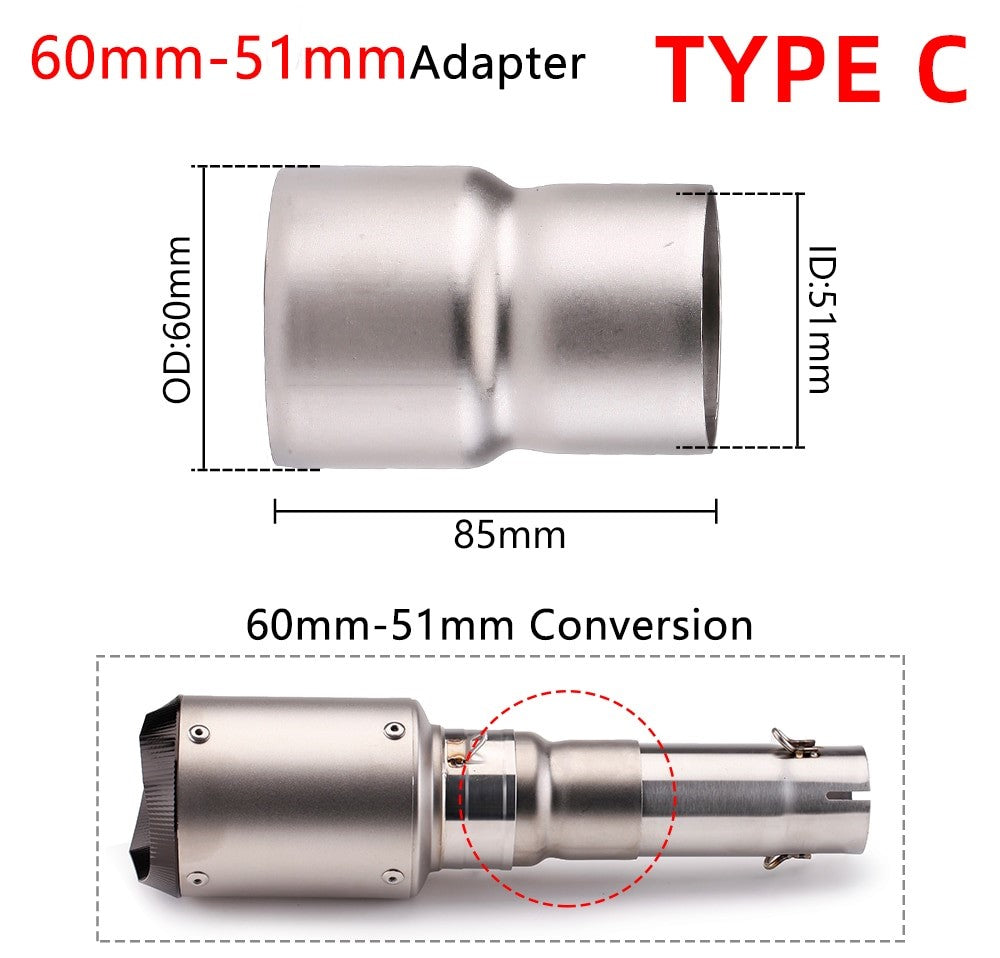 Exhaust Adapter for Universal Mufflers 51mm 60mm to 51mm 35mm Mid Pipes Reducer/Enlarger Stainless Steel