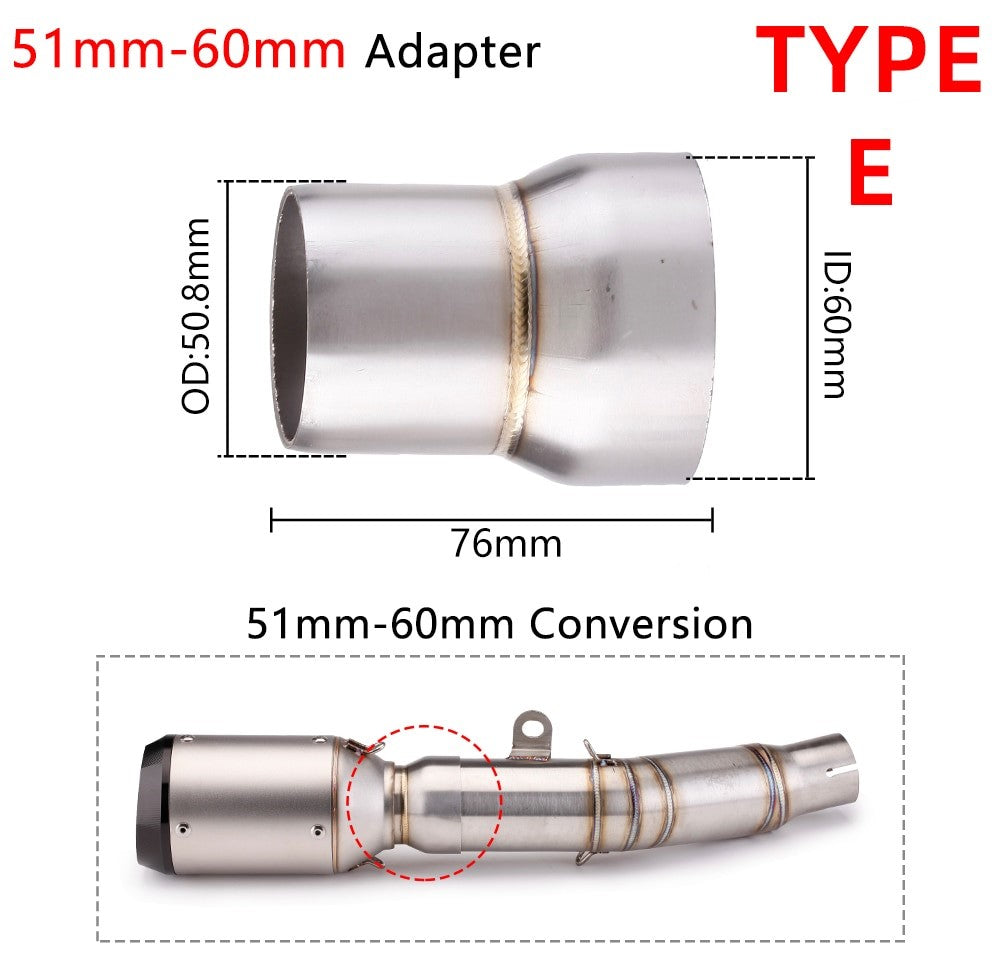 Exhaust Adapter for Universal Mufflers 51mm 60mm to 51mm 35mm Mid Pipes Reducer/Enlarger Stainless Steel