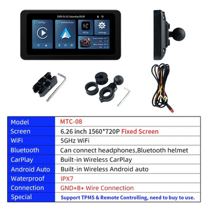 NEW for 2024 6.26" EKIY & Podofo 5 inch Motorcycle/ATV/SxS /Marine Smart Touch Screen/Wireless Apple CarPlay & Android Auto Portable Navigation GPS Screen IPX7 Waterproof Display