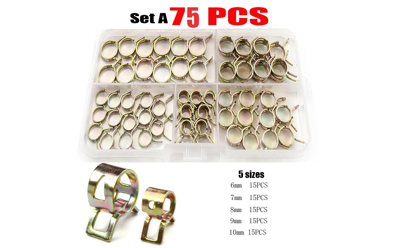 70/100/155PCS Fuel, Vacuum, Coolant, Oil Hose Spring Clips Tube Clamp Fastener