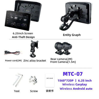 NEW EKIY 6.25" Digital Dashboard Carplay & Android Auto with Optional TPMS & HD Camera System Wireless CarPlay Android Auto GPS Motorcycle Navigation