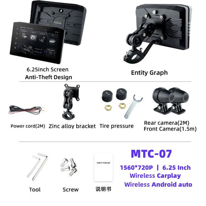 NEW EKIY 6.25" Digital Dashboard Carplay & Android Auto with Optional TPMS & HD Camera System Wireless CarPlay Android Auto GPS Motorcycle Navigation