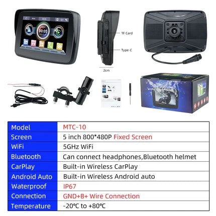 NEW for 2024 6.26" EKIY & Podofo 5 inch Motorcycle/ATV/SxS /Marine Smart Touch Screen/Wireless Apple CarPlay & Android Auto Portable Navigation GPS Screen IPX7 Waterproof Display