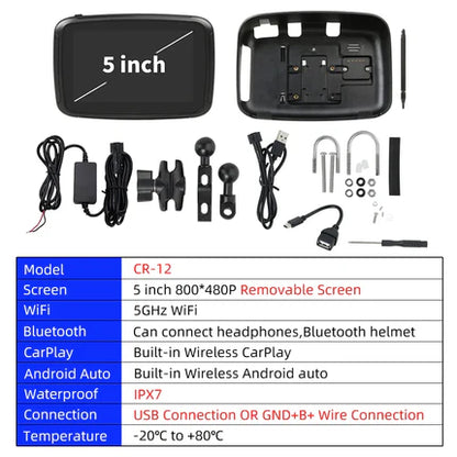 NEW for 2024 6.26" EKIY & Podofo 5 inch Motorcycle/ATV/SxS /Marine Smart Touch Screen/Wireless Apple CarPlay & Android Auto Portable Navigation GPS Screen IPX7 Waterproof Display