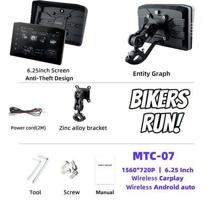 NEW EKIY 6.25" Digital Dashboard Carplay & Android Auto with Optional TPMS & HD Camera System Wireless CarPlay Android Auto GPS Motorcycle Navigation