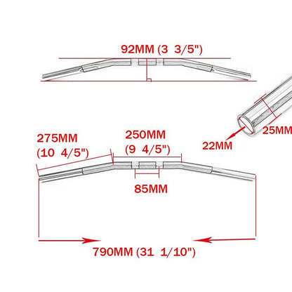 1" (25mm) Motorcycle Drag Bar Handlebar Curved for Harley Davidson Indian or any Metric Cruiser with 1" Handlebar