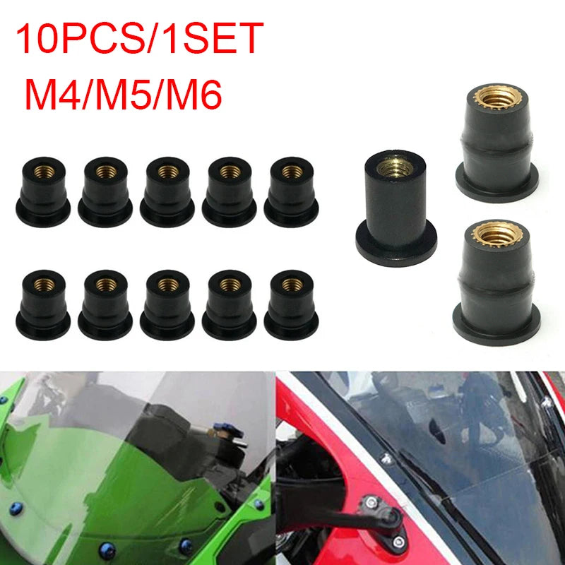 10pcs M4 / M5 / M6 Motorcycle Rubber Screw Well - Fairing / Windshield / Component - Brass Rubber Nut