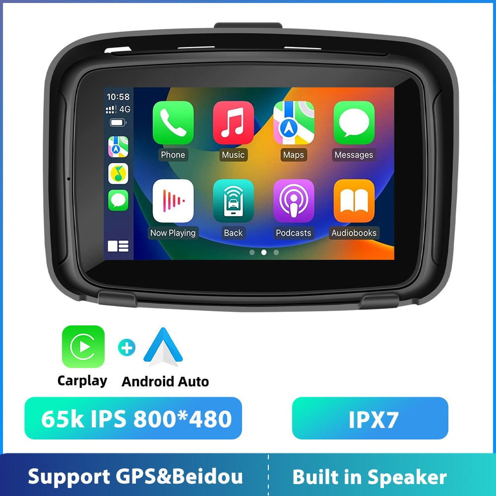 NEW for 2024 6.26" EKIY & Podofo 5 inch Motorcycle/ATV/SxS /Marine Smart Touch Screen/Wireless Apple CarPlay & Android Auto Portable Navigation GPS Screen IPX7 Waterproof Display