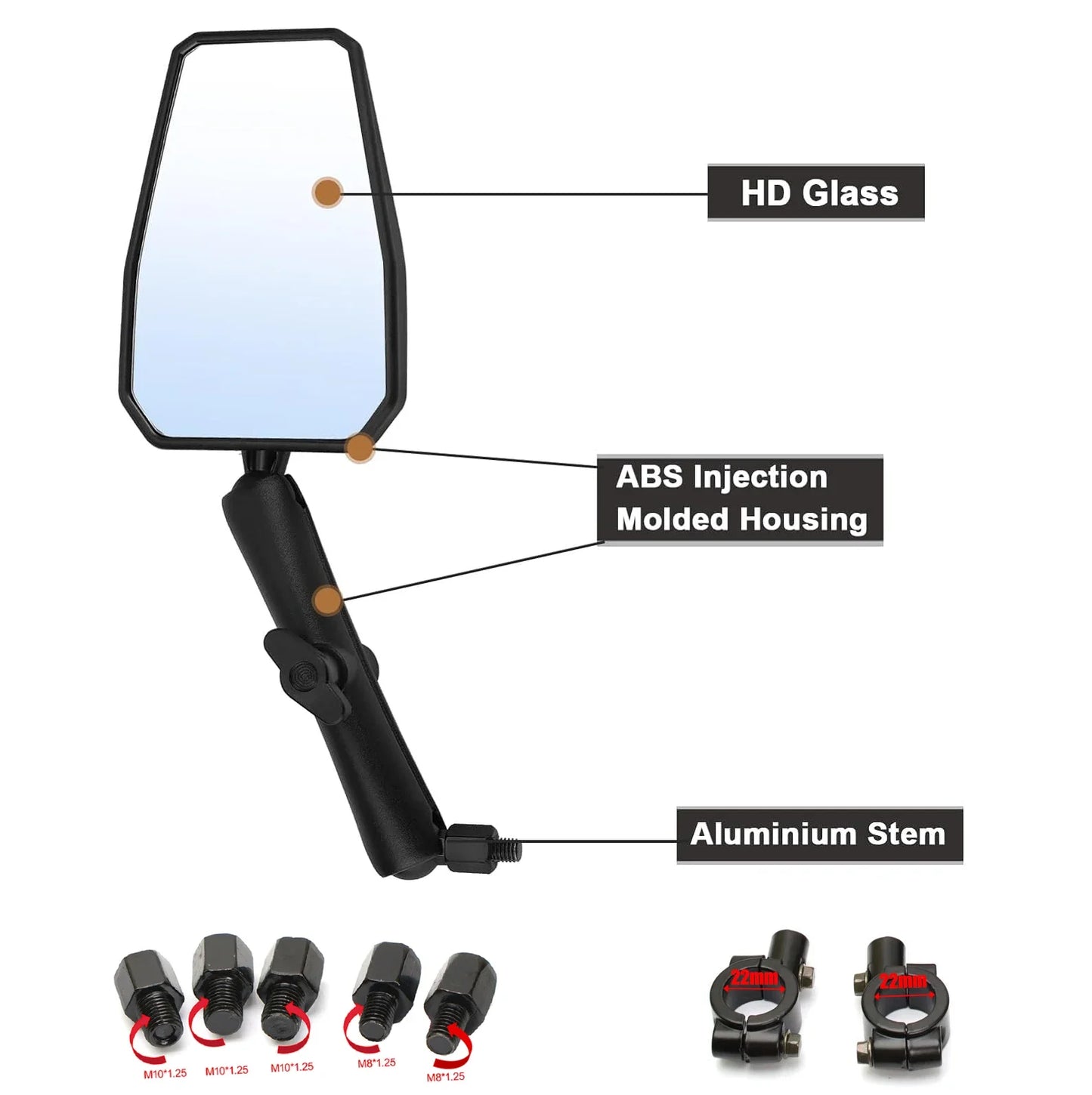 DoubleTakes Adventure Motorcycle Side Mirror 8MM/10MM Mirrors for Adventure/Dirt/Street/ATV