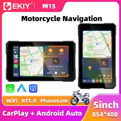 NEW PRICE! EKIY & Podofo 5 inch Motorcycle/ATV/SxS /Marine Smart Touch Screen/Wireless Apple CarPlay & Android Auto Portable Navigation GPS Screen IPX67 Water Resistant Display