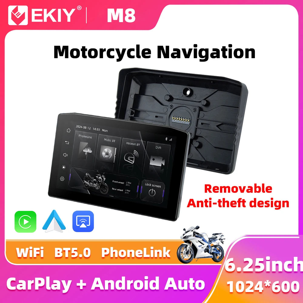 NEW EKIY 6.25" Digital Dashboard Carplay & Android Auto with Optional TPMS & HD Camera System Wireless CarPlay Android Auto GPS Motorcycle Navigation