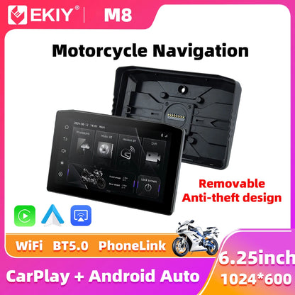 NEW EKIY 6.25" Digital Dashboard Carplay & Android Auto with Optional TPMS & HD Camera System Wireless CarPlay Android Auto GPS Motorcycle Navigation