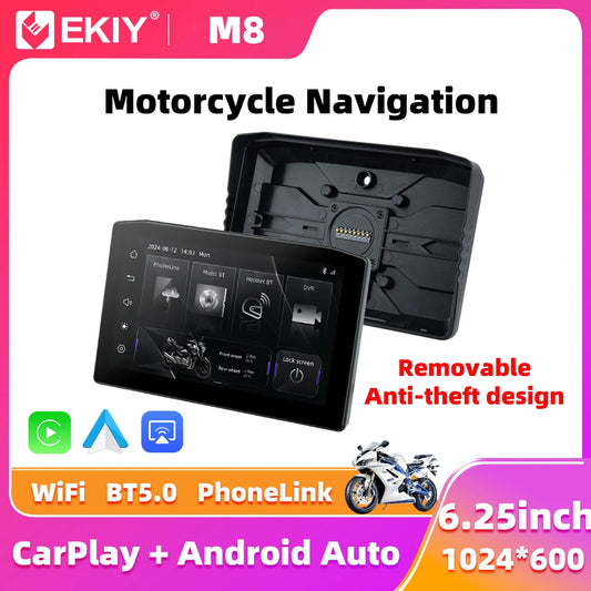 NEW EKIY 6.25" Digital Dashboard Carplay & Android Auto with Optional TPMS & HD Camera System Wireless CarPlay Android Auto GPS Motorcycle Navigation