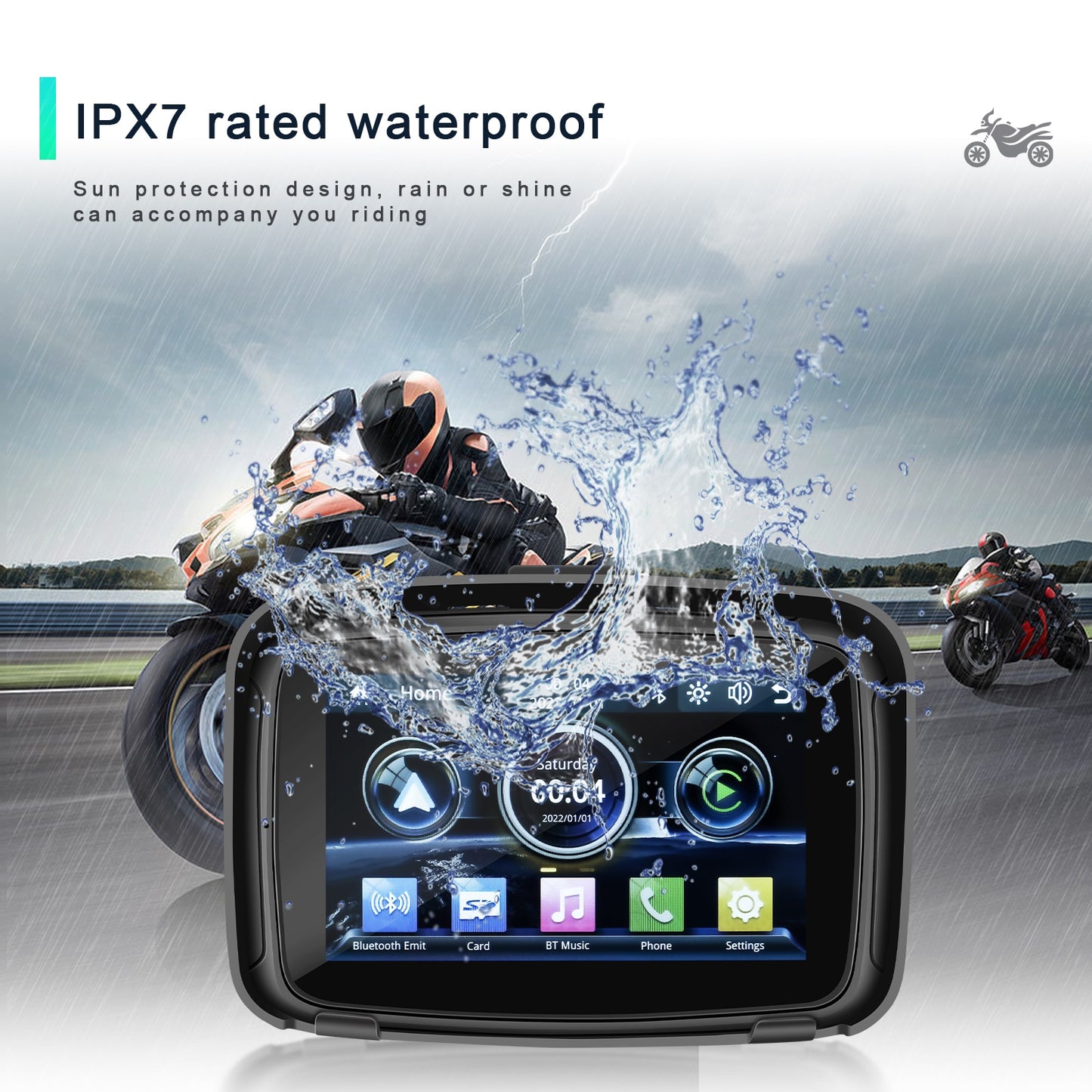 NEW for 2024 6.26" EKIY & Podofo 5 inch Motorcycle/ATV/SxS /Marine Smart Touch Screen/Wireless Apple CarPlay & Android Auto Portable Navigation GPS Screen IPX7 Waterproof Display