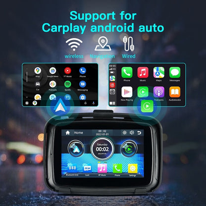 NEW for 2024 6.26" EKIY & Podofo 5 inch Motorcycle/ATV/SxS /Marine Smart Touch Screen/Wireless Apple CarPlay & Android Auto Portable Navigation GPS Screen IPX7 Waterproof Display