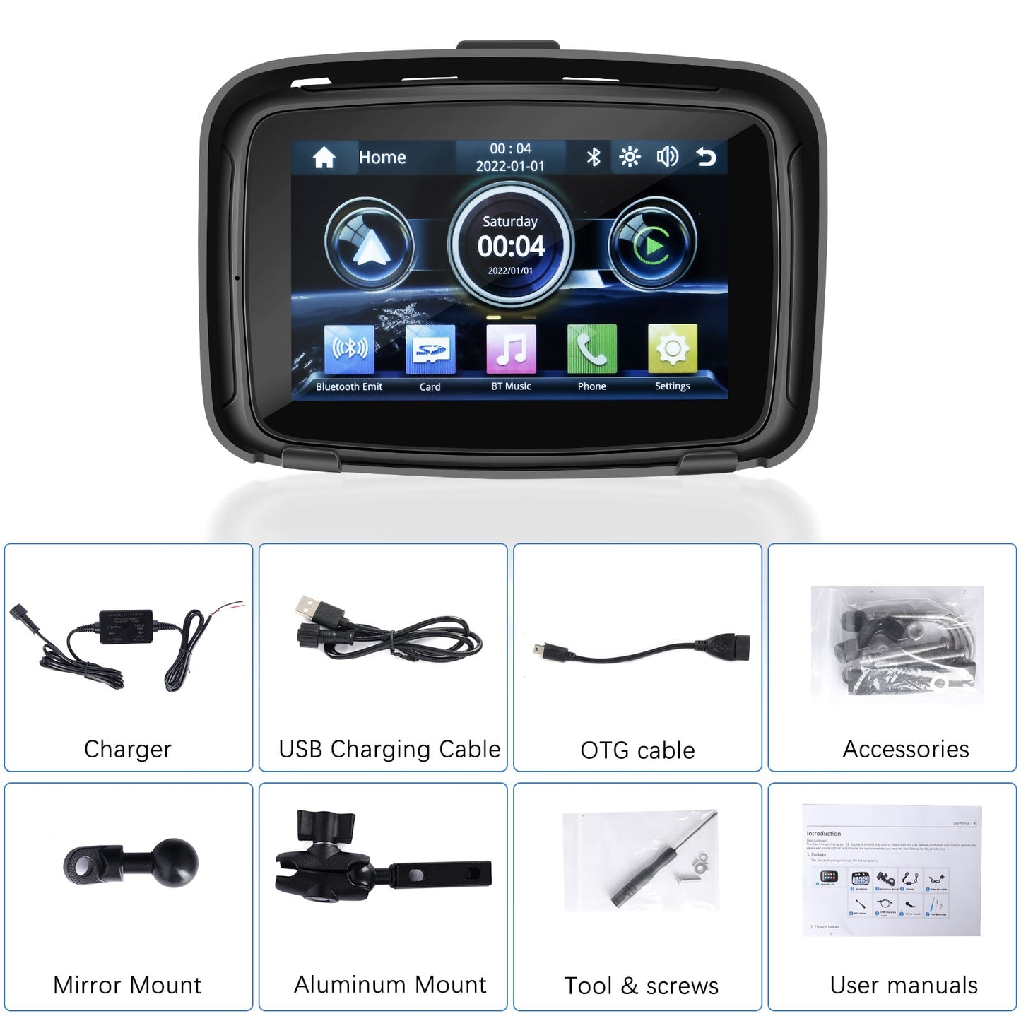 NEW for 2024 6.26" EKIY & Podofo 5 inch Motorcycle/ATV/SxS /Marine Smart Touch Screen/Wireless Apple CarPlay & Android Auto Portable Navigation GPS Screen IPX7 Waterproof Display