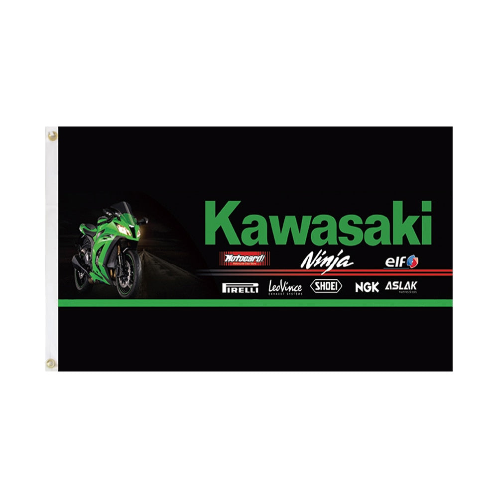 HUGE Kawasaki Flag Up To 4 Feet X 6 Feet / 120cm X 180cm Printed Racing Flag Various Sizes & Styles