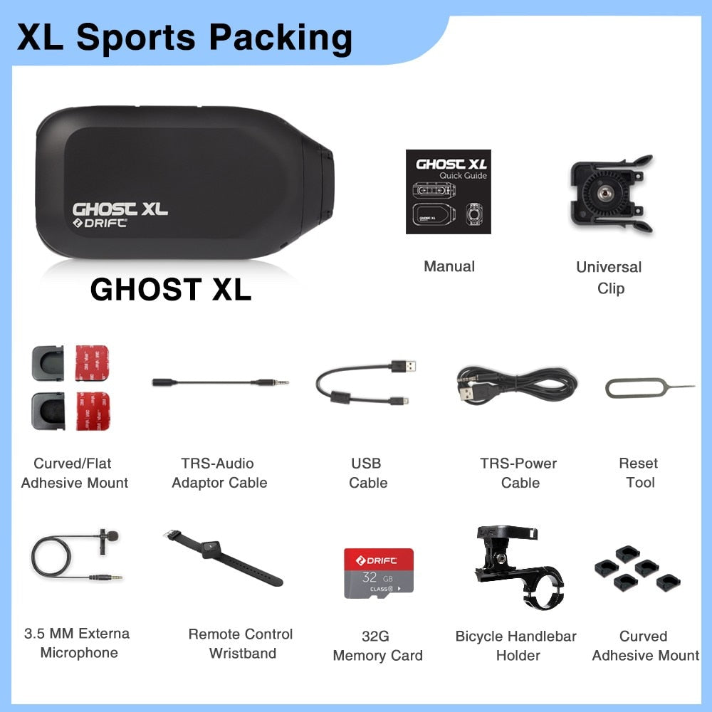 Drift Ghost XL Sport Action Camera IPX7 Waterproof Live Stream Vlog WiFi or Record 1080P Motorcycle/Bicycle/Travel/Dash Cam