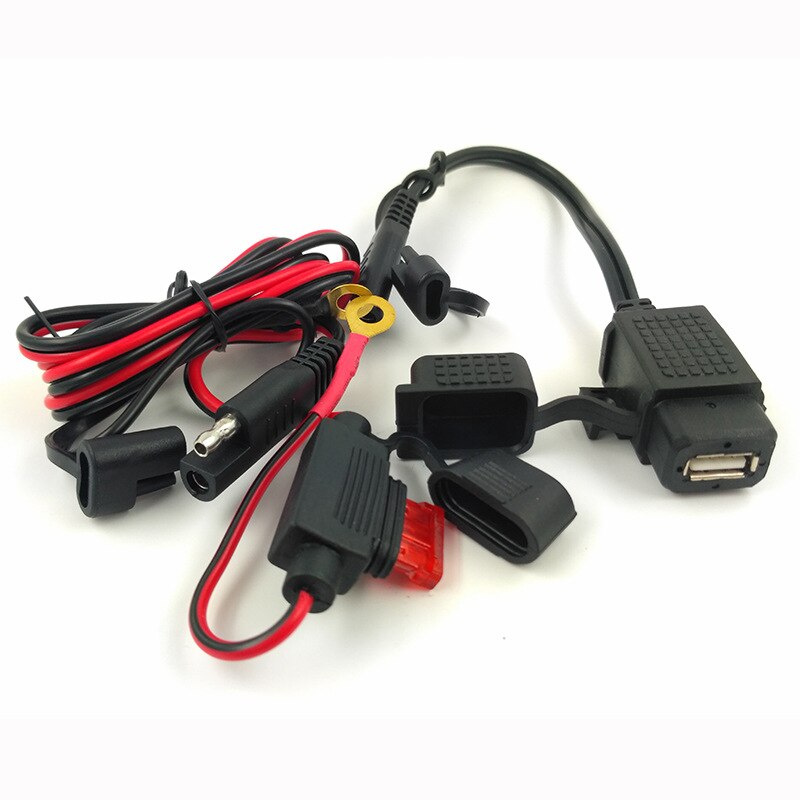 SAE to USB Cable Adapter Waterproof USB Charger Quick 2.1A Port with Inline Fuse for Motorcycle Cellphone Tablet GPS