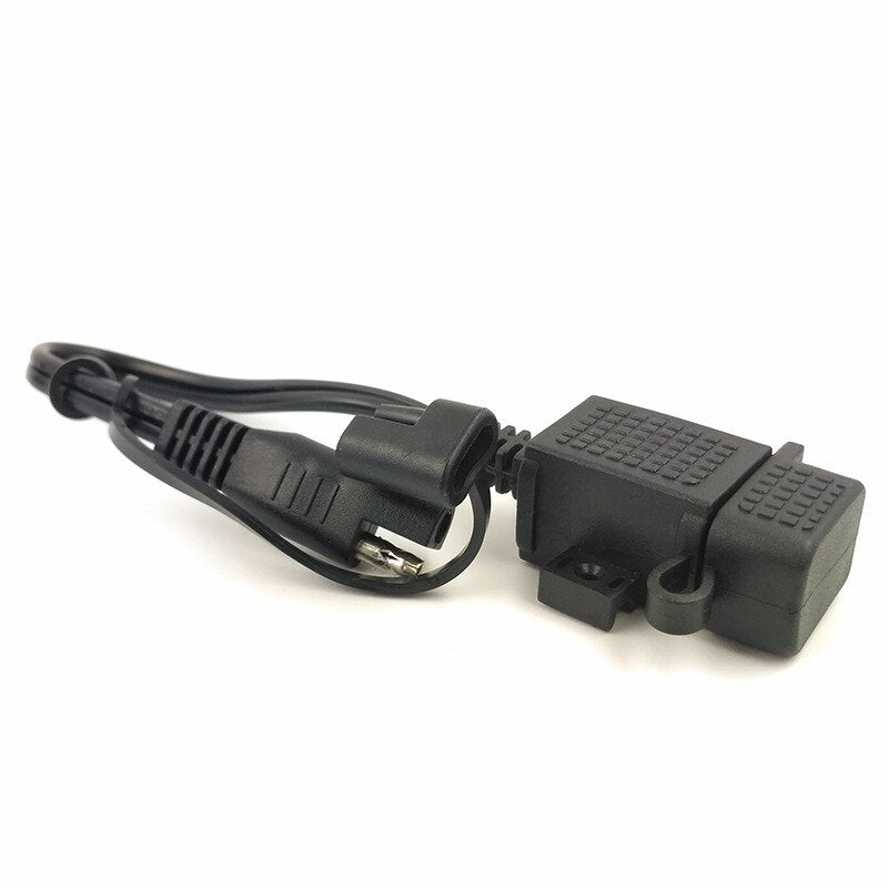 SAE to USB Cable Adapter Waterproof USB Charger Quick 2.1A Port with Inline Fuse for Motorcycle Cellphone Tablet GPS