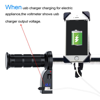 Heated Grips Adjustable Temperature With Digital Voltage Display & USB Charge Port