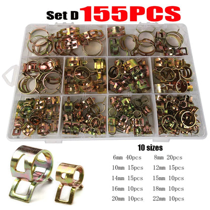 70/100/155PCS Fuel, Vacuum, Coolant, Oil Hose Spring Clips Tube Clamp Fastener