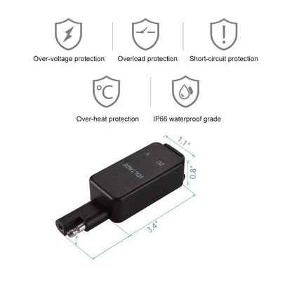 Waterproof Motorcycle Voltmeter SAE To USB Power Adapter With Quick Disconnect Plug