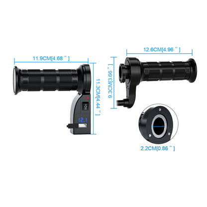 Heated Grips Adjustable Temperature With Digital Voltage Display & USB Charge Port