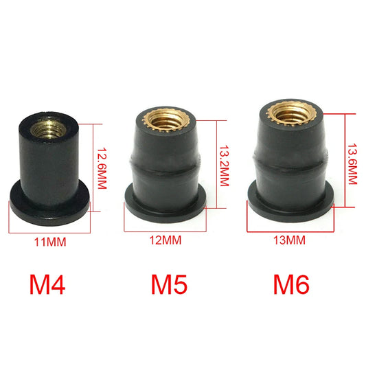10pcs M4 / M5 / M6 Motorcycle Rubber Screw Well - Fairing / Windshield / Component - Brass Rubber Nut