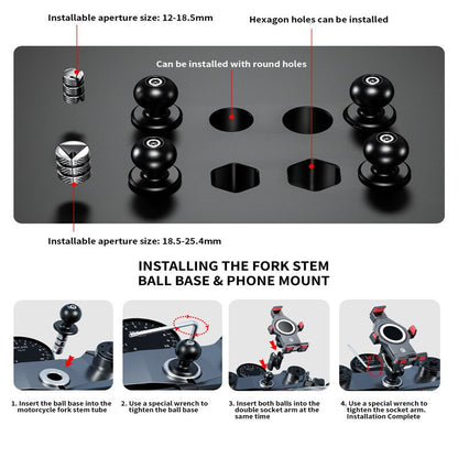 Motorcycle Bike Mount Black Fork Stem Base with 17mm 25mm Ball Head for GoPro insta360 Ball Mount Adapter Mobile Phone Holder