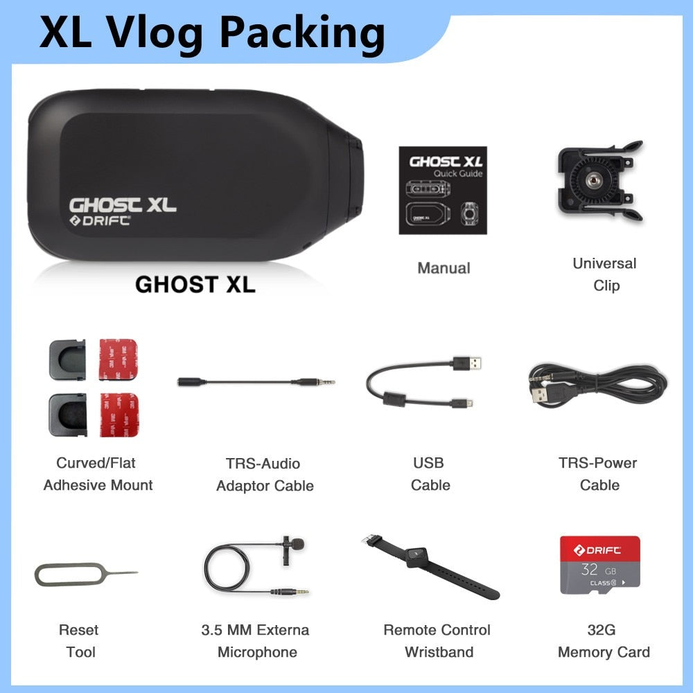 Drift Ghost XL Sport Action Camera IPX7 Waterproof Live Stream Vlog WiFi or Record 1080P Motorcycle/Bicycle/Travel/Dash Cam