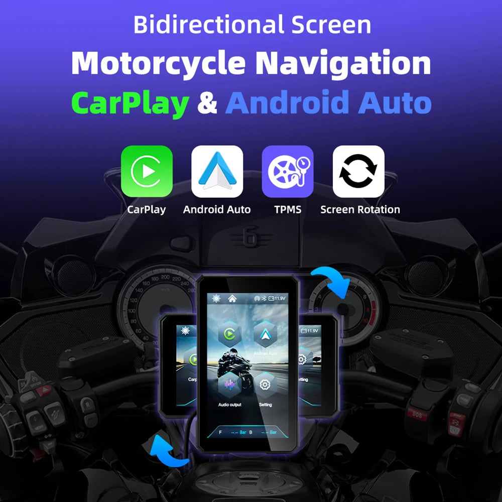 NEW PRICE! EKIY & Podofo 5 inch Motorcycle/ATV/SxS /Marine Smart Touch Screen/Wireless Apple CarPlay & Android Auto Portable Navigation GPS Screen IPX67 Water Resistant Display