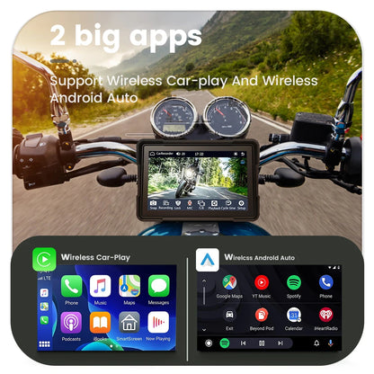 Front & Rear View Motorcycle Camera/Monitor & Apple CarPlay or Android Auto 5 Inch LCD Display IPX7 Waterproof