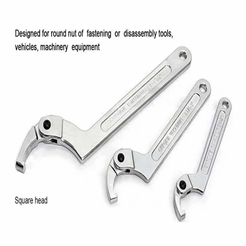 Adjustable Wrench Hook Spanner Square/Round Head Tools 19-51/32-76/51-120mm