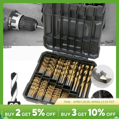 High Speed Drill Bits 99pcs 1.5mm - 10mm Steel Titanium Coated Drill Bit