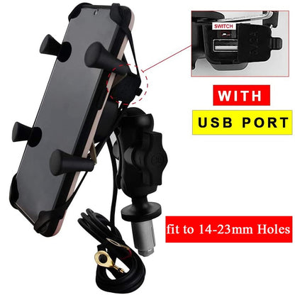 Motorcycle Phone Holder Fork Stem Mount for Yamaha Honda BMW Suzuki Kawasaki USB Charger for iPhone 12 Pro Samsung MAX 11 X 9